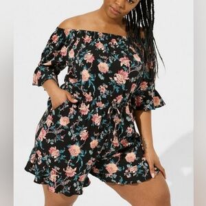 torrid Black Floral Off-Shoulder Romper